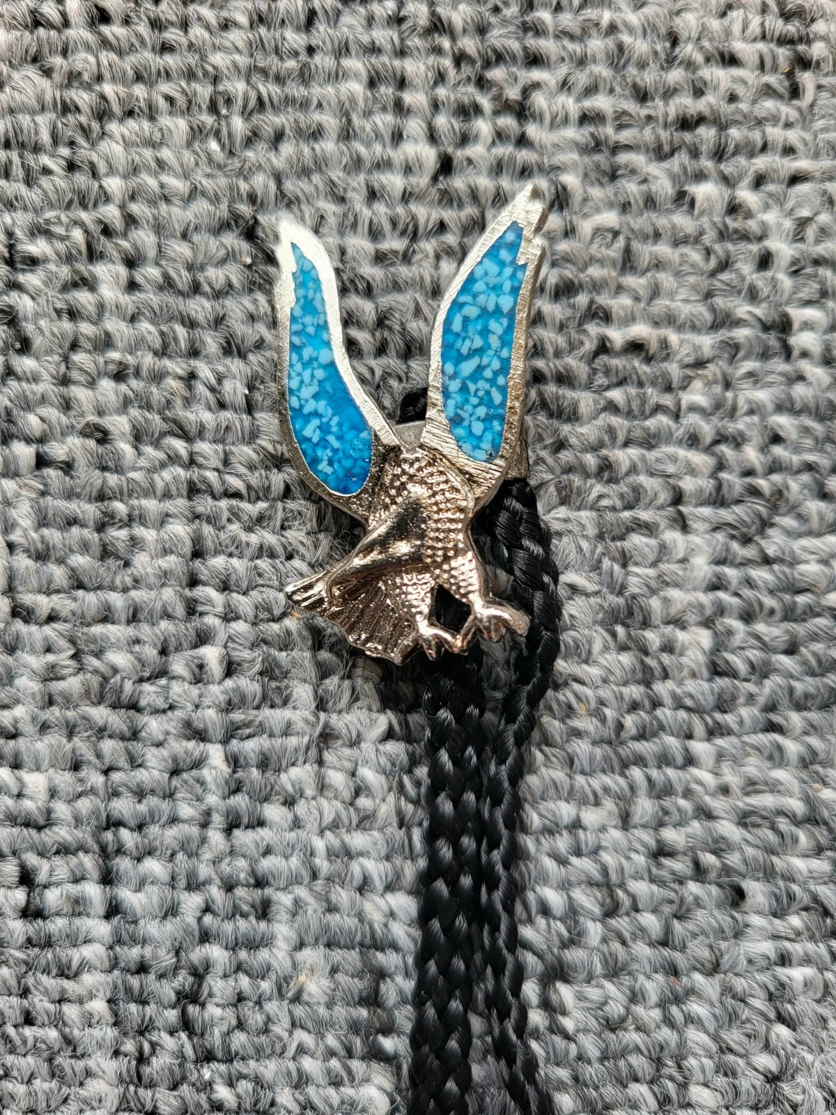 Cravate Texane Bolo Tie Aigle Argenté Et Turquoise Style Western